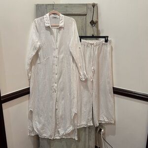 Meo Meli Womens Linen Long Sleeve Button Down Lagenlook Maxi Dress w/ pants